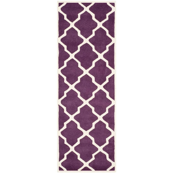 SAFAVIEH Chatham Purple/Ivory 2 ft. x 11 ft. Border Multi-Point Trellis Runner Rug