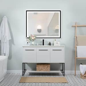 48 in. W x 36 in. H Rectangular Framed Anti-Fog Dimmable LED Wall Mounted LED Bathroom Vanity Mirror in Black