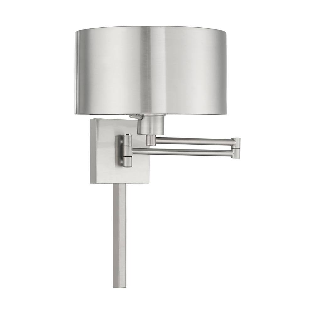 Brushed Nickel Swing Arm Wall Sconce with Drum Shade