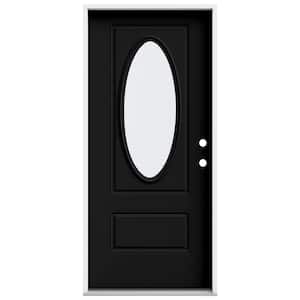 36 in. x 80 in. 1 Panel Left-Hand/Inswing 3/4 Lite Oval Clear Glass Black Steel Prehung Front Door