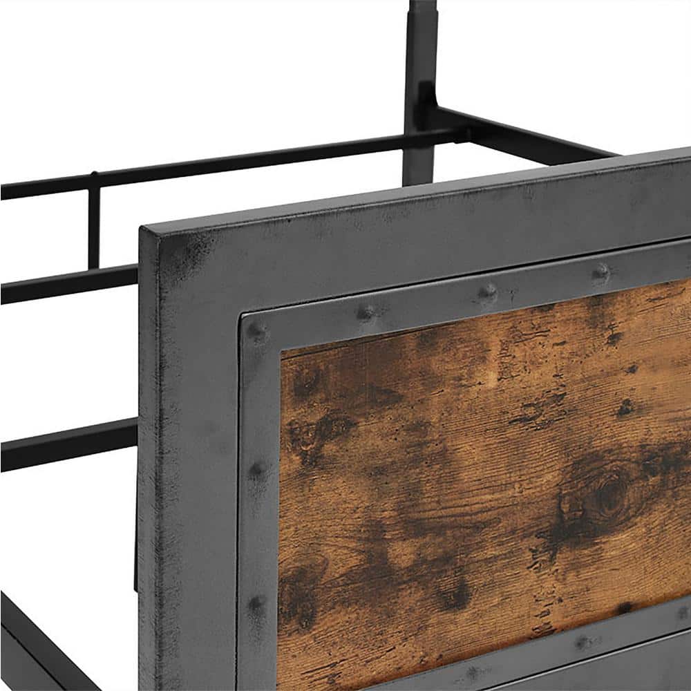 Rustic Industrial Queen Bed with Wood Headboard and Nailhead Trim