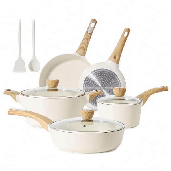 14 Piece Ceramic White Nonstick Cookware Set White Die-Cast Aluminum Induction Pots and Pans with Lids