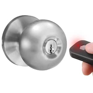 Satin Nickle Single-Cylinder Electronic Door Knob with Keyless Entry via Remote Control for Exterior Doors