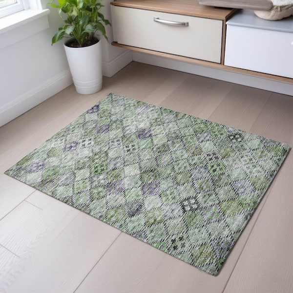 Mayfield Premium Machine Washable Abstract AMF1081 Green 2 ft. x 3 ft. Area Rug