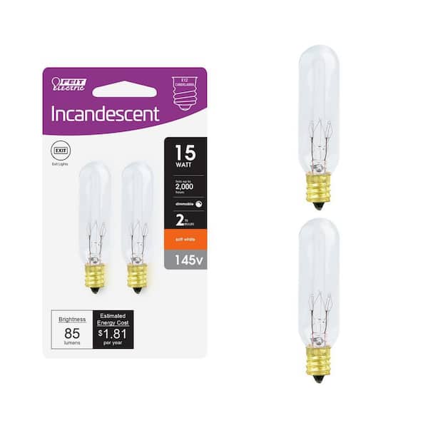 15-Watt Soft White (2700K) T6 Dimmable 145V Candelabra E12 Base Incandescent Light Bulb (2-Pack)
