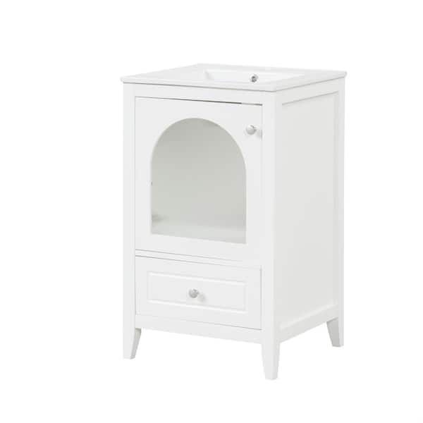 20 in. W x 18 in. D x 34 in. H Single Sink Freestanding Bath Vanity in White with White Ceramic Top