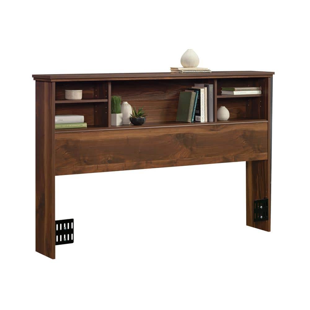 Full Size Grand Walnut Wood Bookcase Headboard with Storage