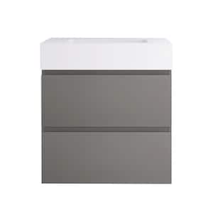 24 in. W x 18 in. D x 25 in. H Wall Mounted Bath Vanity in Space Grey with White Cultured Marble Top