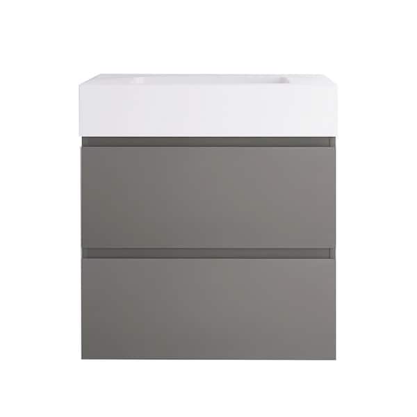 JimsMaison 24 in. W x 18 in. D x 25 in. H Wall Mounted Bath Vanity in Space Grey with White Cultured Marble Top