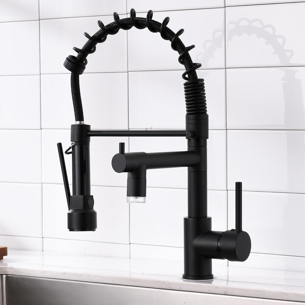 Matte Black High-Arc Kitchen Faucet with Pull-Down Spray