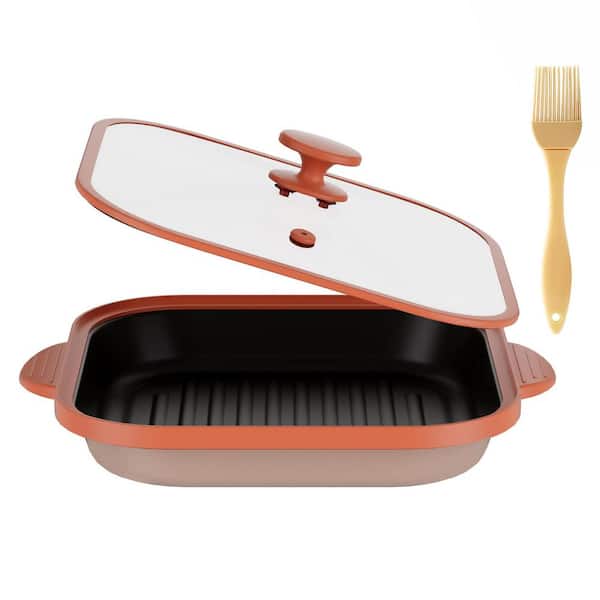 1-Piece Black Silicone and Metal Microwave Grill Pan with Cover, Non-Stick Cooking Surface, Dishwasher Safe
