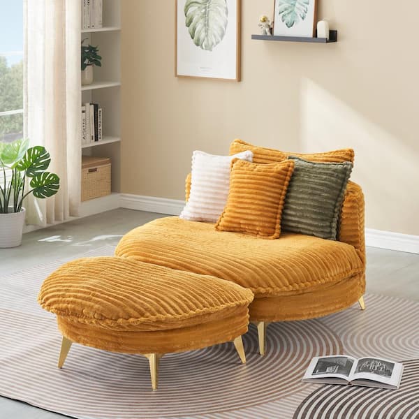 65 in Wide Armless Fabric Curved Modern Upholstered Sofa in Yellow