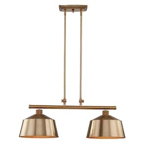 Laval 11 in. 2-Light Island in Satin Gold with Same Color Metal Shades Pendant Light