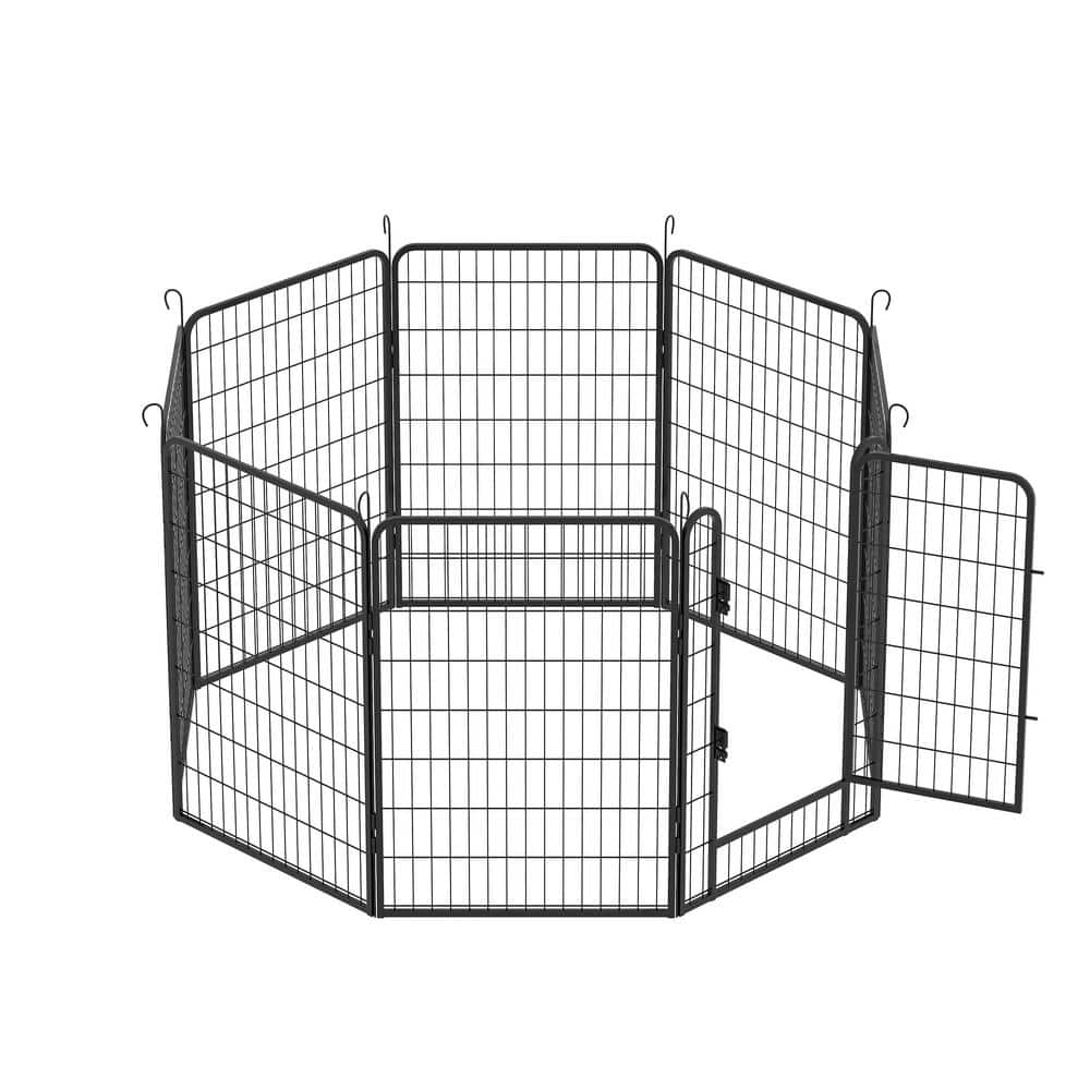 Black 39.37 in. Outdoor 8-Panels Metal Garden Fence Pet Dog Playpen with Do