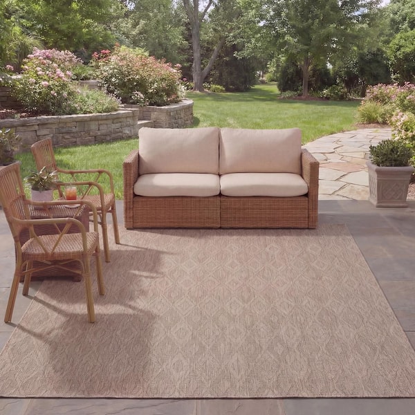 Courtyard Beige 8 ft. x 11 ft. Solid Indoor/Outdoor Patio Area Rug