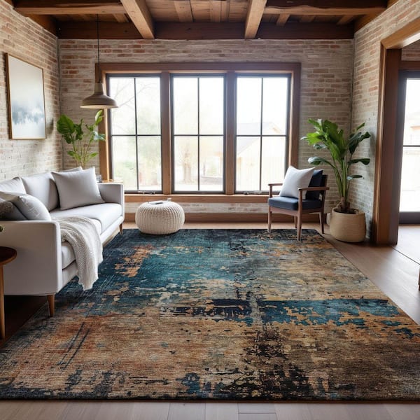 Mayfield Premium Machine Washable Abstract AMF1206 Teal 9 ft. x 12 ft. Area Rug