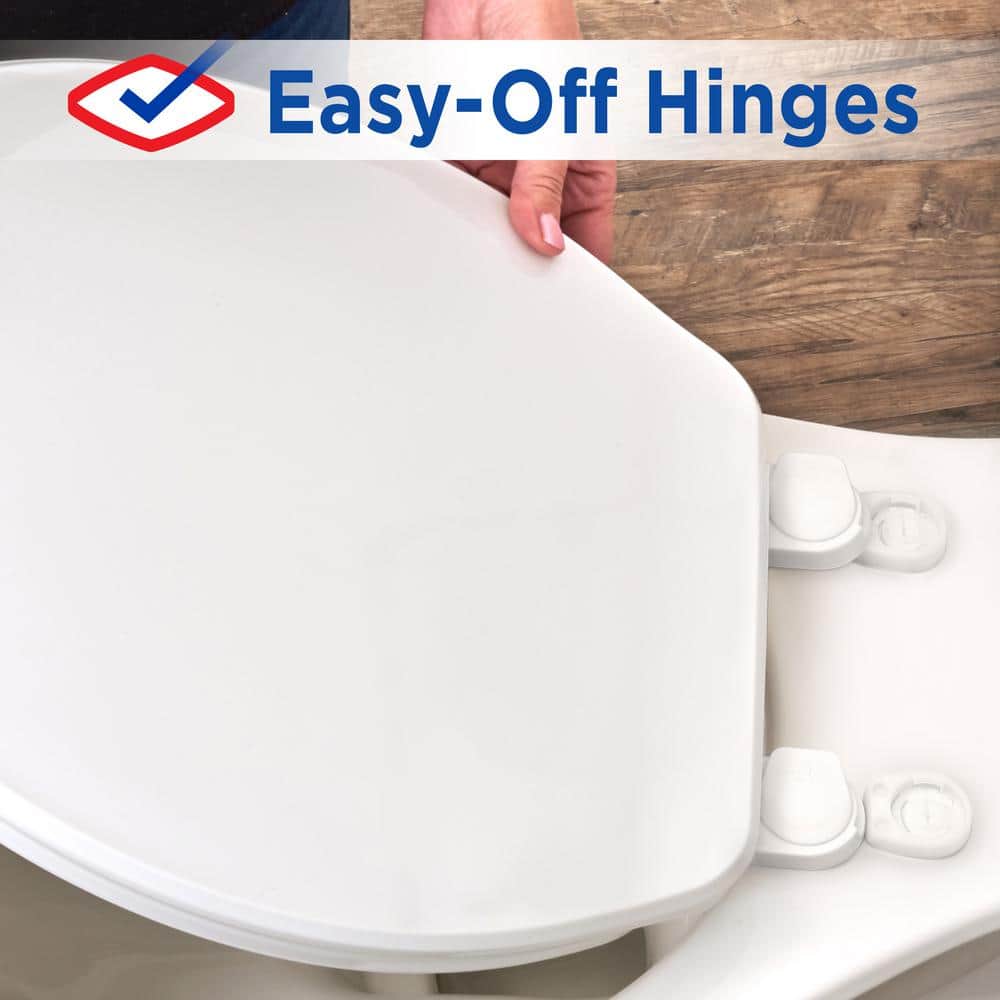 White Elongated Molded Wood Toilet Seat with Easy-Off Hinges