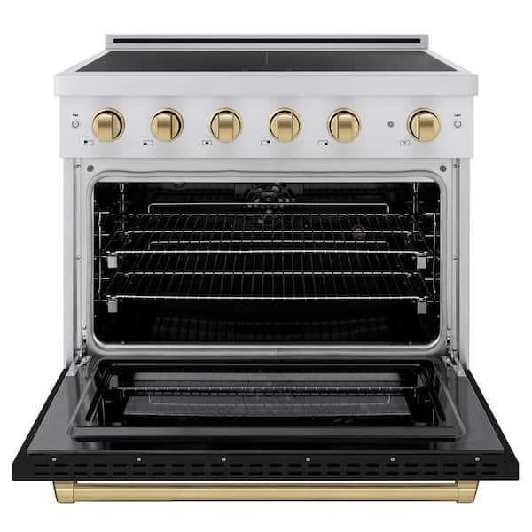 36 in. 5.2 cu. ft. Induction Range with 5 Element Cooktop in Stainless Steel with Black Matte and Champagne Accents
