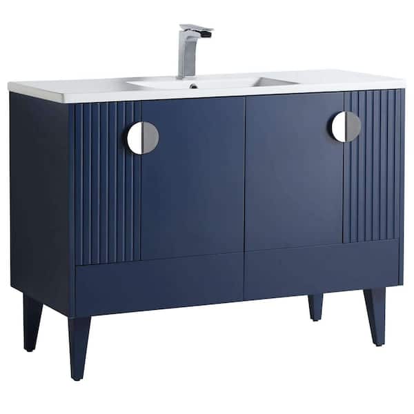 FINE FIXTURES Venezian 48 in. W x 18.11 in. D x 33 in. H Bathroom Vanity Side Cabinet in Navy Blue with White Ceramic Top
