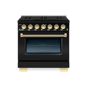 BOLD 36 in. 5.2 cu. ft. 6 Burner Freestanding All Gas Range with Gas Stove and Gas Oven, Matte Graphite with Brass Trim