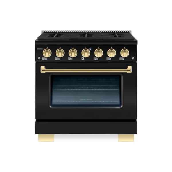 BOLD 36 in. 5.2 cu. ft. 6 Burner Freestanding All Gas Range with Gas Stove and Gas Oven, Matte Graphite with Brass Trim