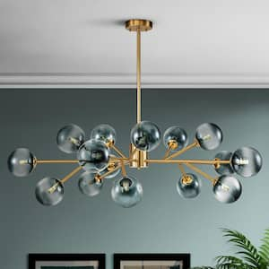 Julian 15-Light Brushed Gold Modern Glass Globe Bubble Chandelier