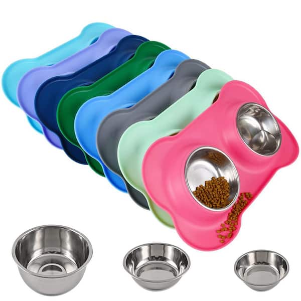 Unbranded Stainless Steel Pet Bowls 2-Pack with Non Spill Skid Resistant Silicone Mat for Food and Water Feeder for Cats Dogs