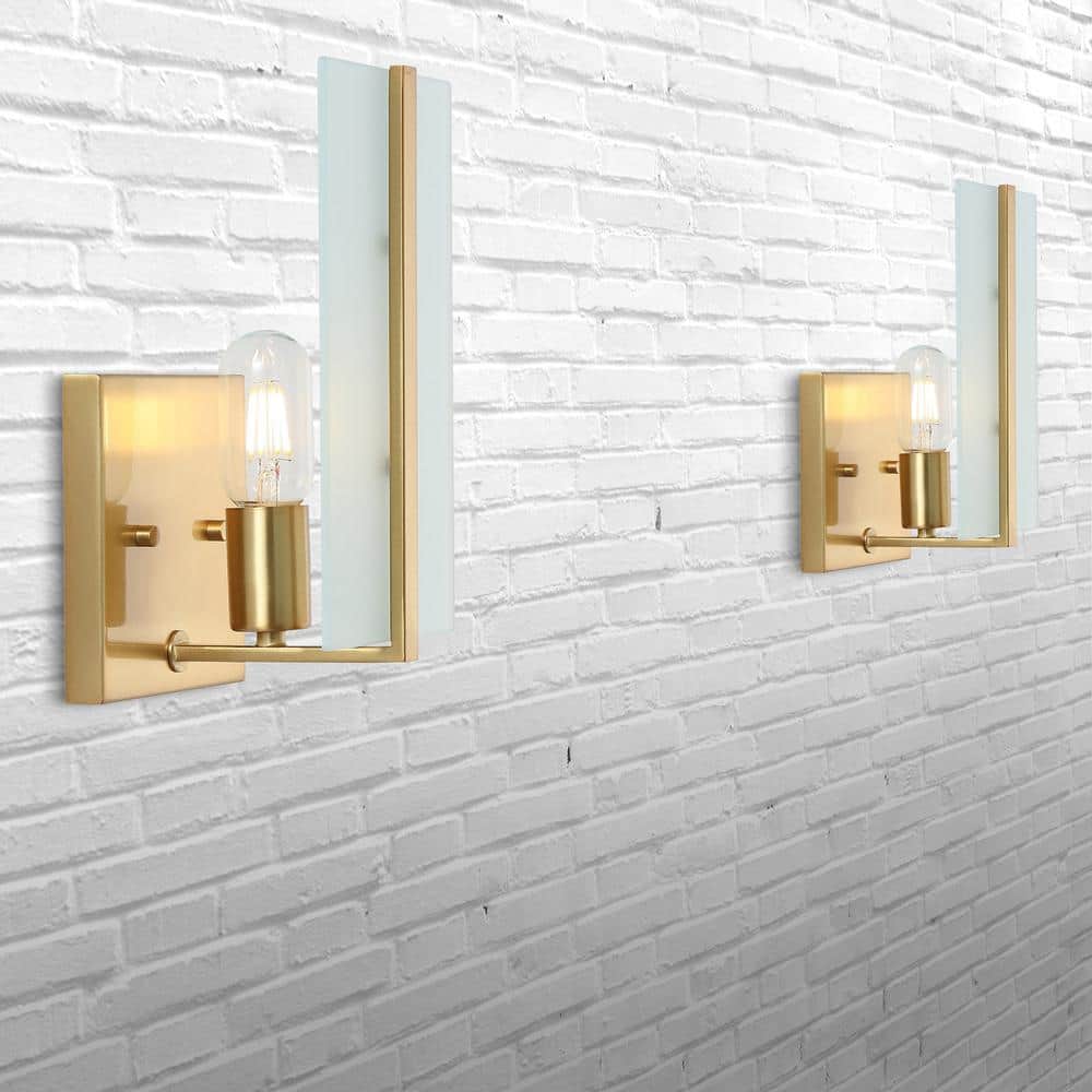 Mila 5.5" Gold Brass Dimmable LED Sconce with Frosted Glass