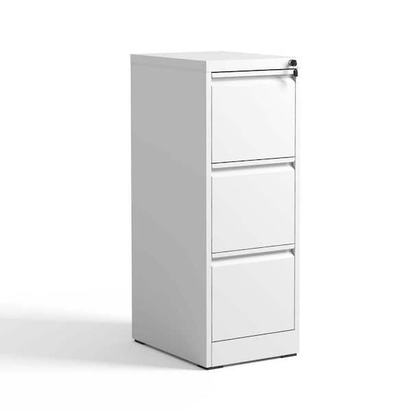 17.72 in. W 3-Drawer Metal Mobile Vertical File Cabinet with Lock, White Tool Case, Portable Tool Boxes