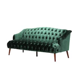 Adelia 73.25 in. Emerald Solid Velvet 3-Seats Camelback Sofa with No additional features