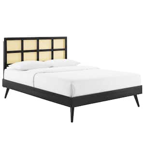 Sidney Black Cane and Wood King Platform Bed with Splayed Legs