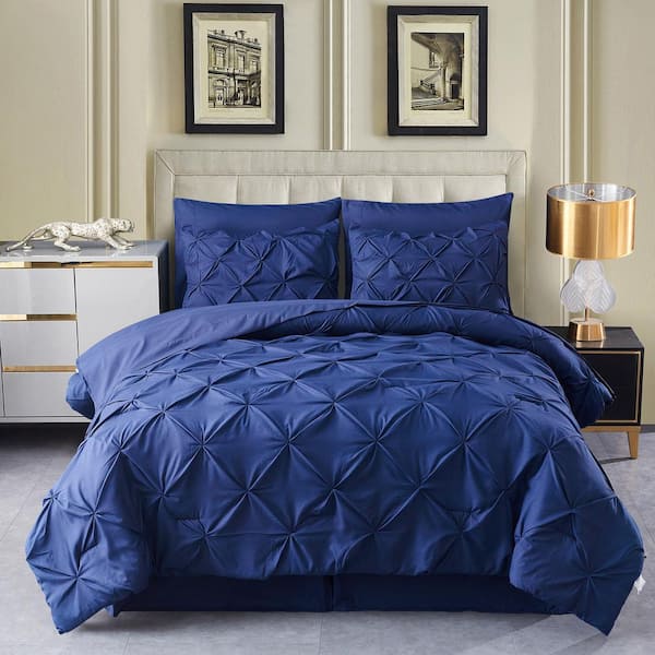 6-Piece Navy Microfiber Pintuck Twin Comforter Set