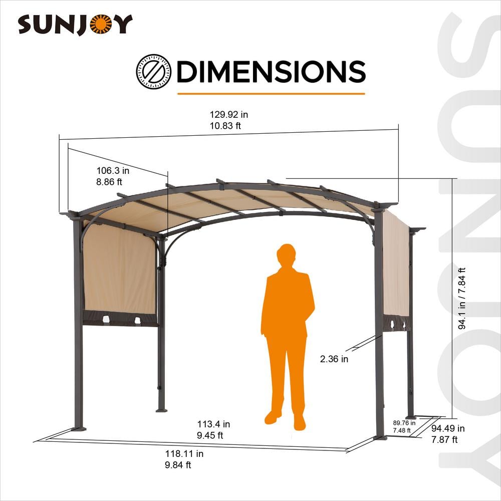 Tan and Brown Steel Arched Pergola with Adjustable Canopy