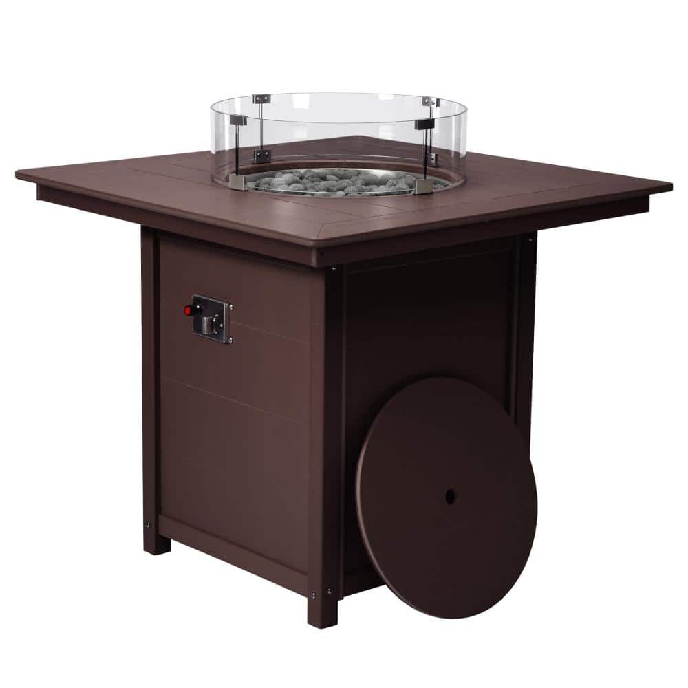 "Bloomfield Square 42"" Outdoor Propane Gas Counter Fire Pit Table with Glass Wind Guard Lid and Lava Rocks, Dark Brown" price history on PriceWatchPro