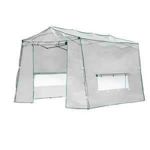 102 in. W x 82.8 in. D x 86.4 in. H Medium White Greenhouse, Roll-Up Zipper Entry Doors and 3 Large Roll-Up Side Windows