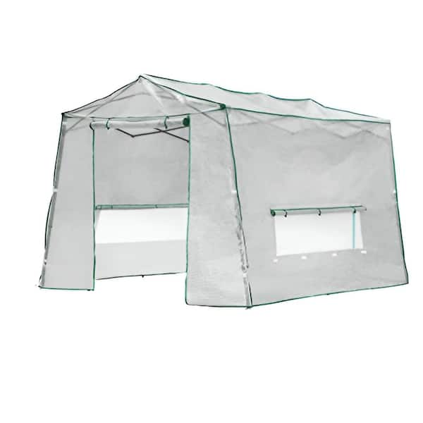 Unbranded 102 in. W x 82.8 in. D x 86.4 in. H Medium White Greenhouse, Roll-Up Zipper Entry Doors and 3 Large Roll-Up Side Windows