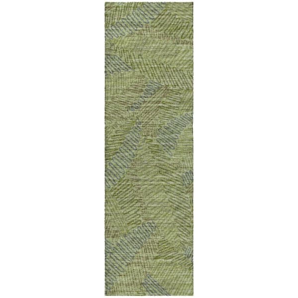 Dream Shag Premium Machine Washable Abstract ADS117 Green 2 ft. x 7 ft. Runner Rug