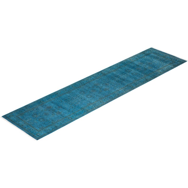 Overdyed Blue 2 ft. x 10 ft. Solid Wool Indoor Runner Rug
