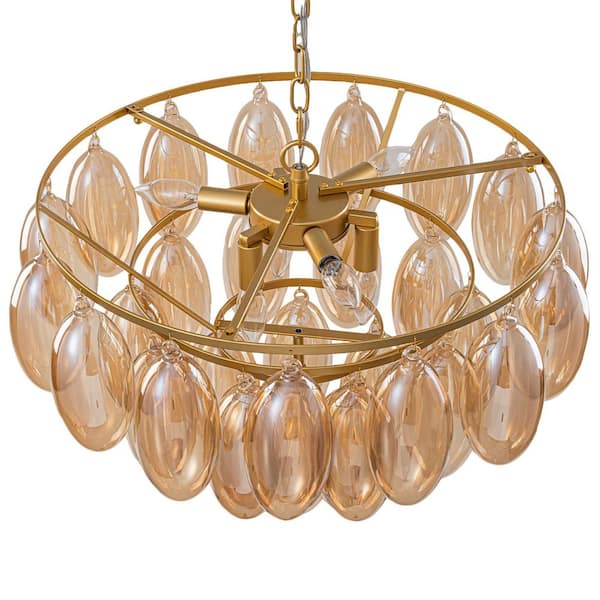 MENCOLULU 24 in. 6-Light Modern Gold Bubble Glass Chandelier