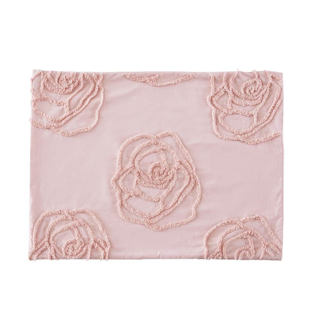 Blush Pink Cotton Full/Queen Duvet Cover Set with Tufted Roses