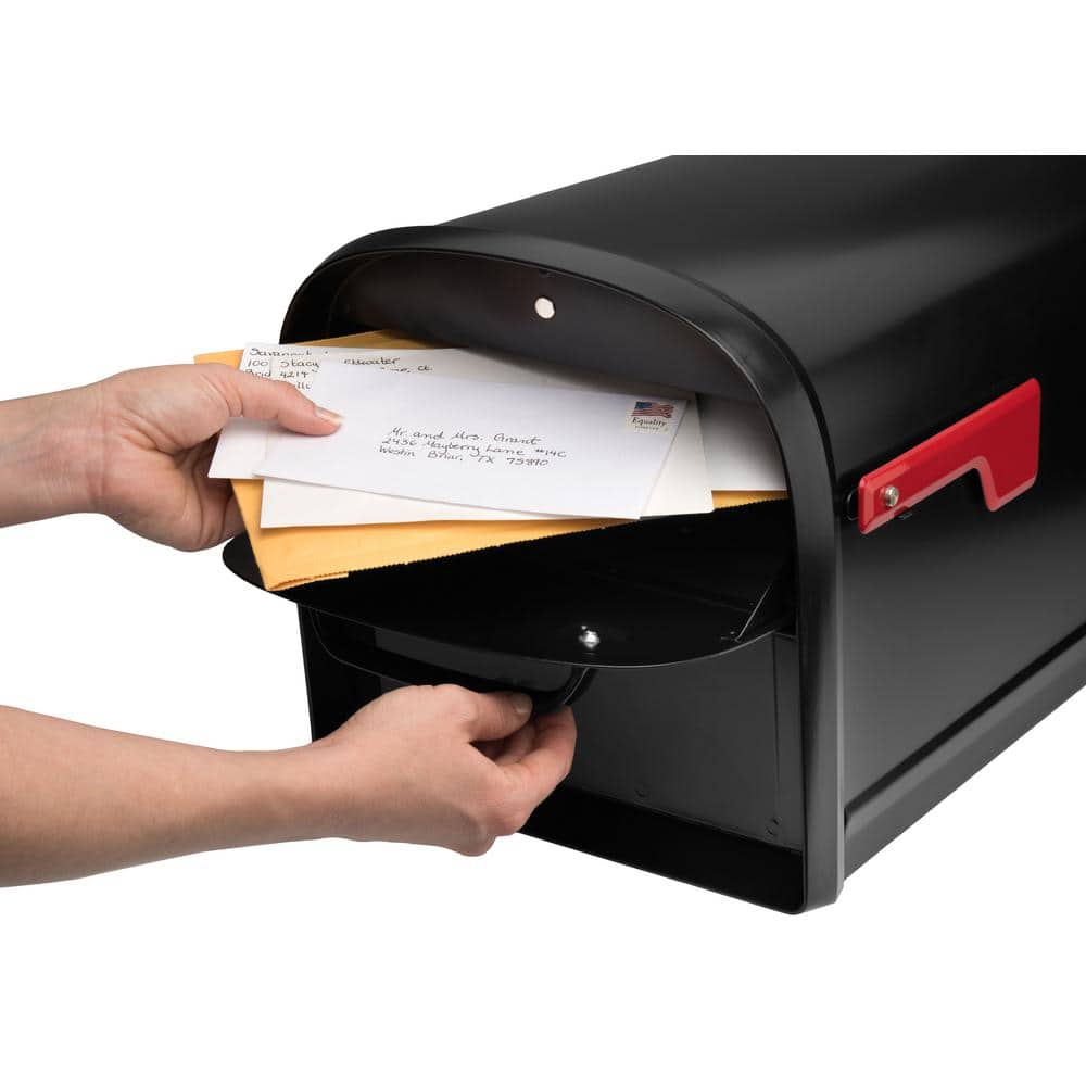 Large Black Steel Post Mount Locking Mailbox