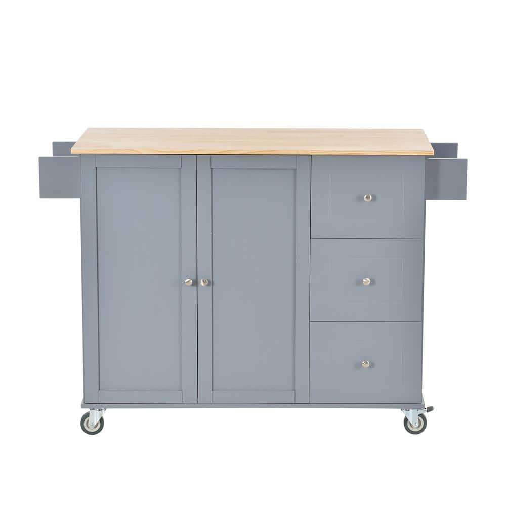 Polibi 52.7 in. W Dusty Blue Mobile Kitchen Island with Locking Wheels ...