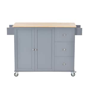 52.7 in. W Dusty Blue Mobile Kitchen Island with Locking Wheels, Storage Cabinet, Spice Rack, Towel Rack and Drawers