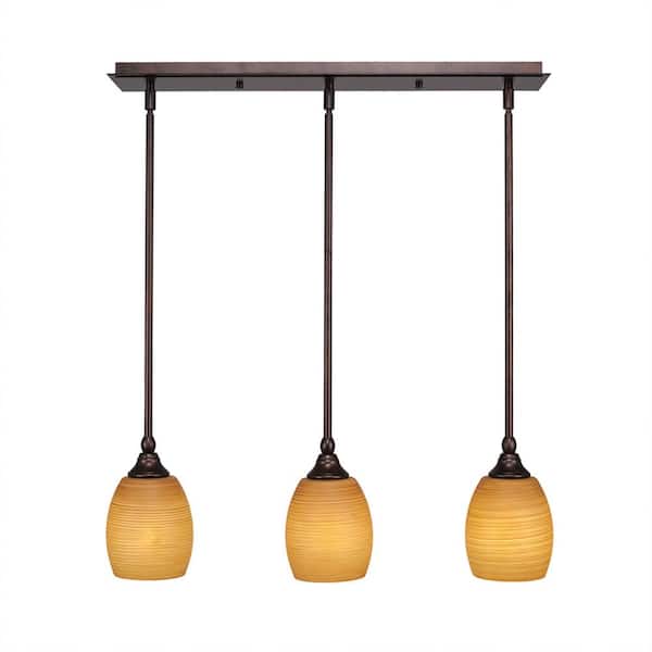 Unbranded Livingston 100-Watt 3 Light Bronze, Linear Pendant Light with 5 in. Cayenne Linen Glass Shades No Bulbs Included