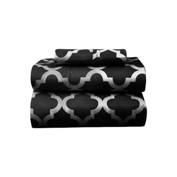 3-Piece Black and White Novelty Microfiber Twin XL Sheet Set