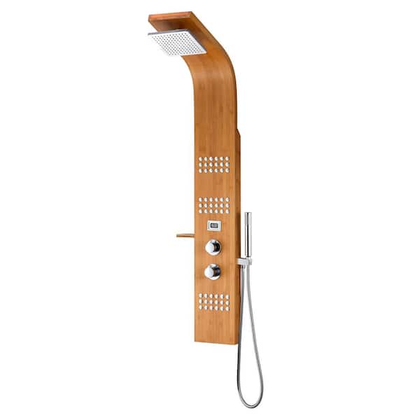 ANZZI Mansion Series 60 in. 3-Jet Shower Panel System with Heavy Rain Shower and Body Jets and Spray Wand in Natural Bamboo
