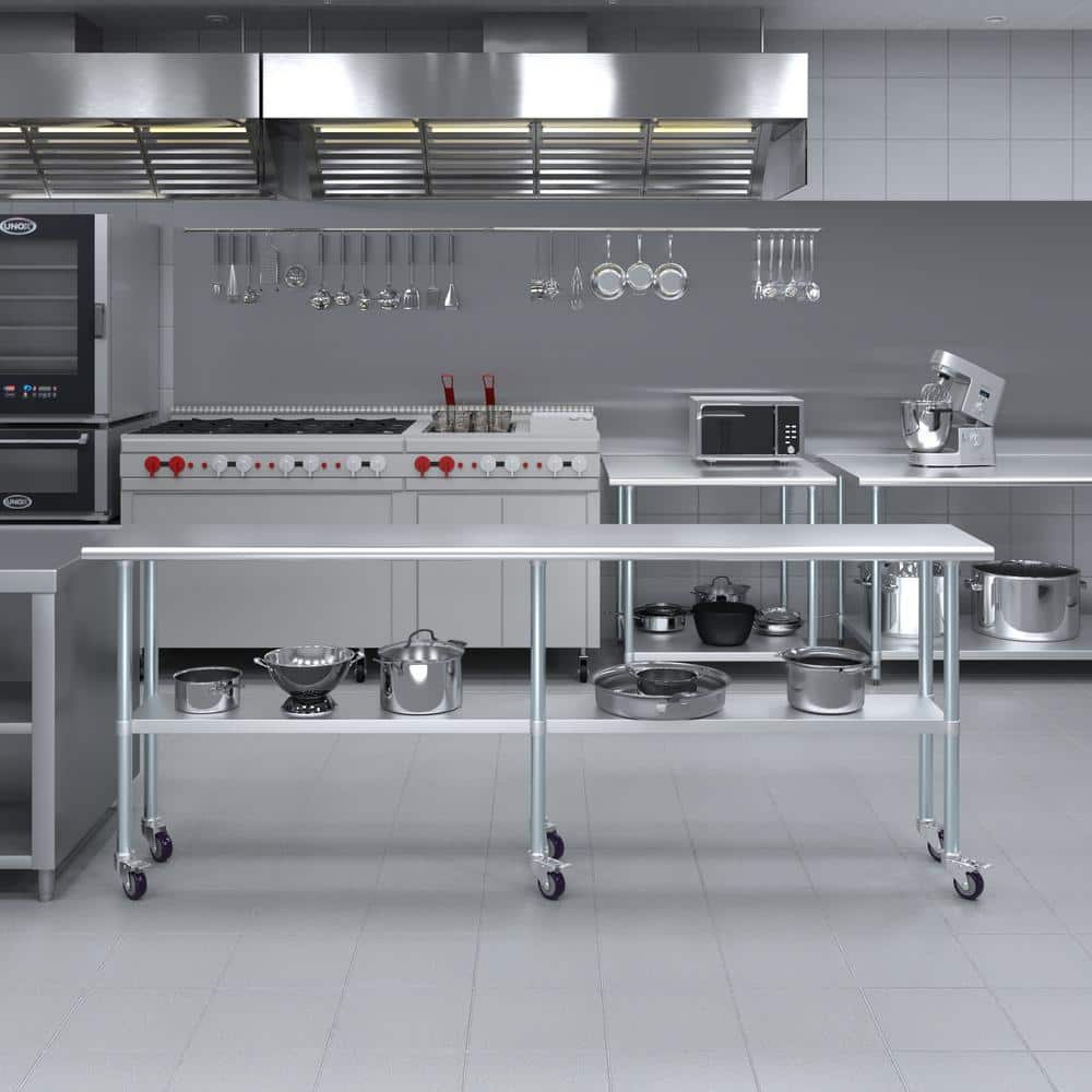 96" Stainless Steel Work Table with Undershelf and Casters