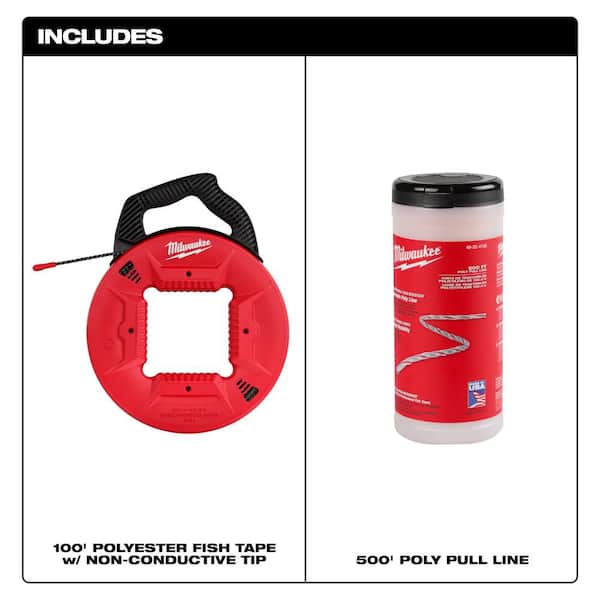 100 ft. Polyester Fish Tape with Non-Conductive Tip with Poly Pull Line with Red Tracer