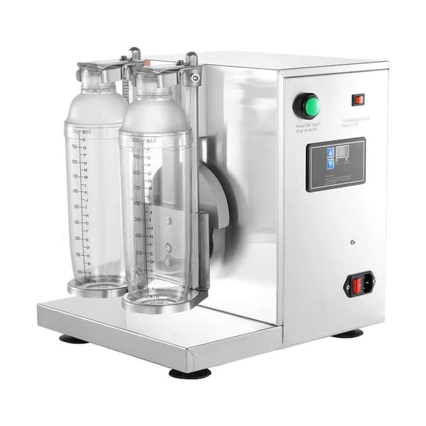 SVOPES 120W Milkshake Maker Machine Double Head Commercial Milk Tea Shaker Adjustable Blender with 1L PC Cup for Milk in Silver
