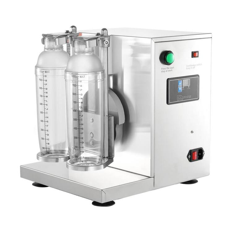 SVOPES 120W Milkshake Maker Machine, Double Head Commercial Milk Tea Shaker, 0-180s Adjustable Blender with 1L PC Cup for Milk